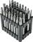 Several screwdriver bits stand upright in a black plastic holder and are neatly arranged.