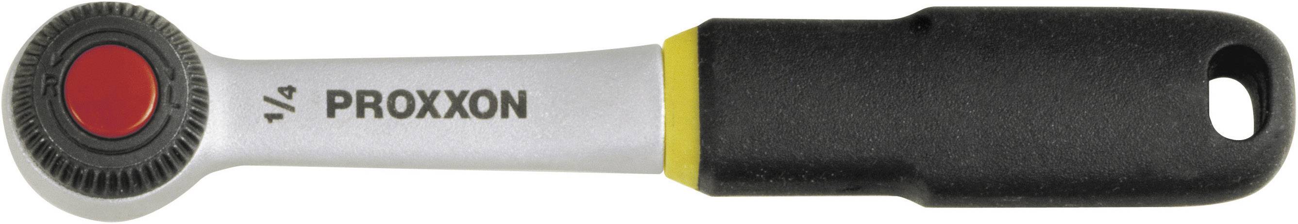 A Proxxon ratchet with 1/4 inch drive and black handle, suitable for screw work in confined spaces.