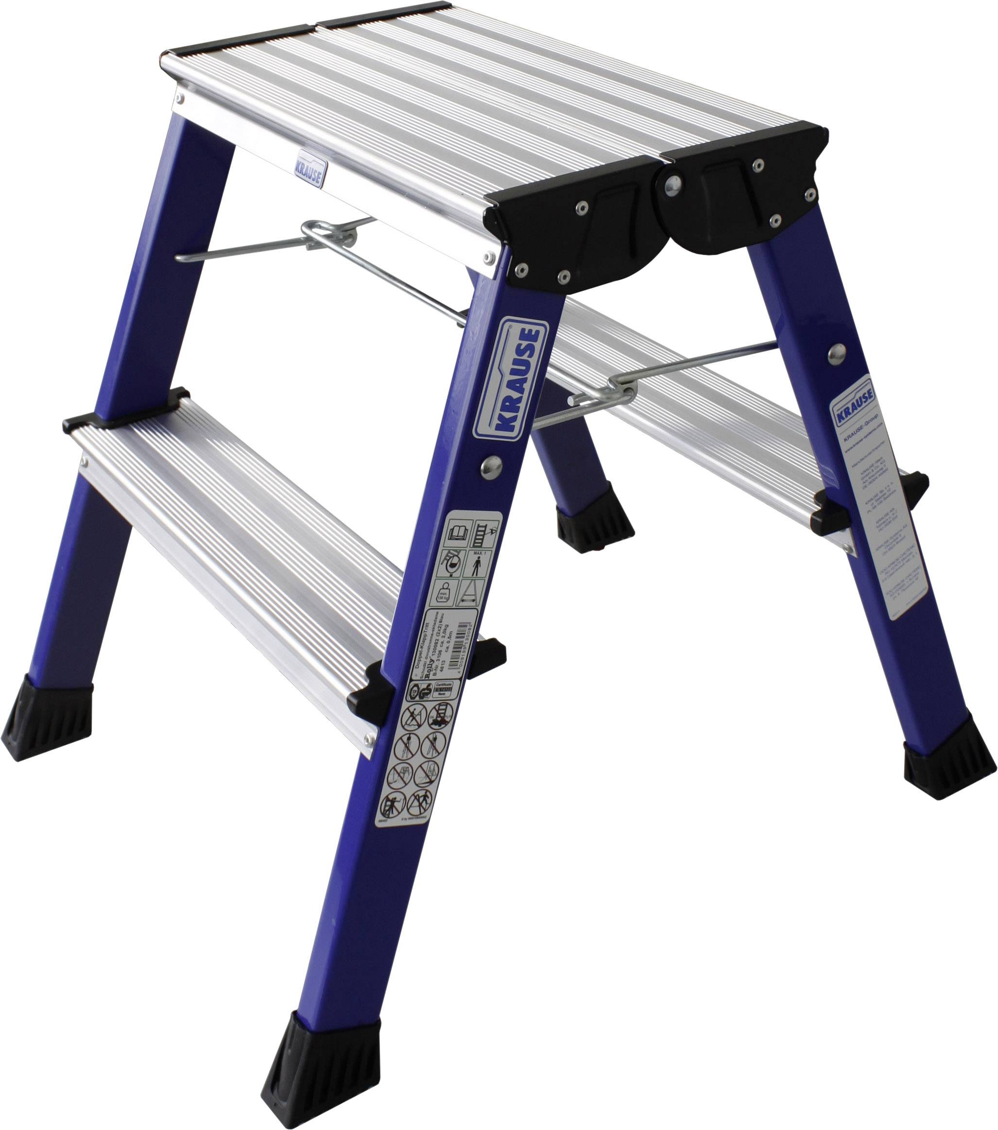 Blue folding step ladder with two steps, sturdy aluminium frame, non-slip feet, suitable for indoor and outdoor use.