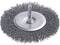 A round wire brush with metal bristles, suitable for removing rust or paint, is used for abrasive work.