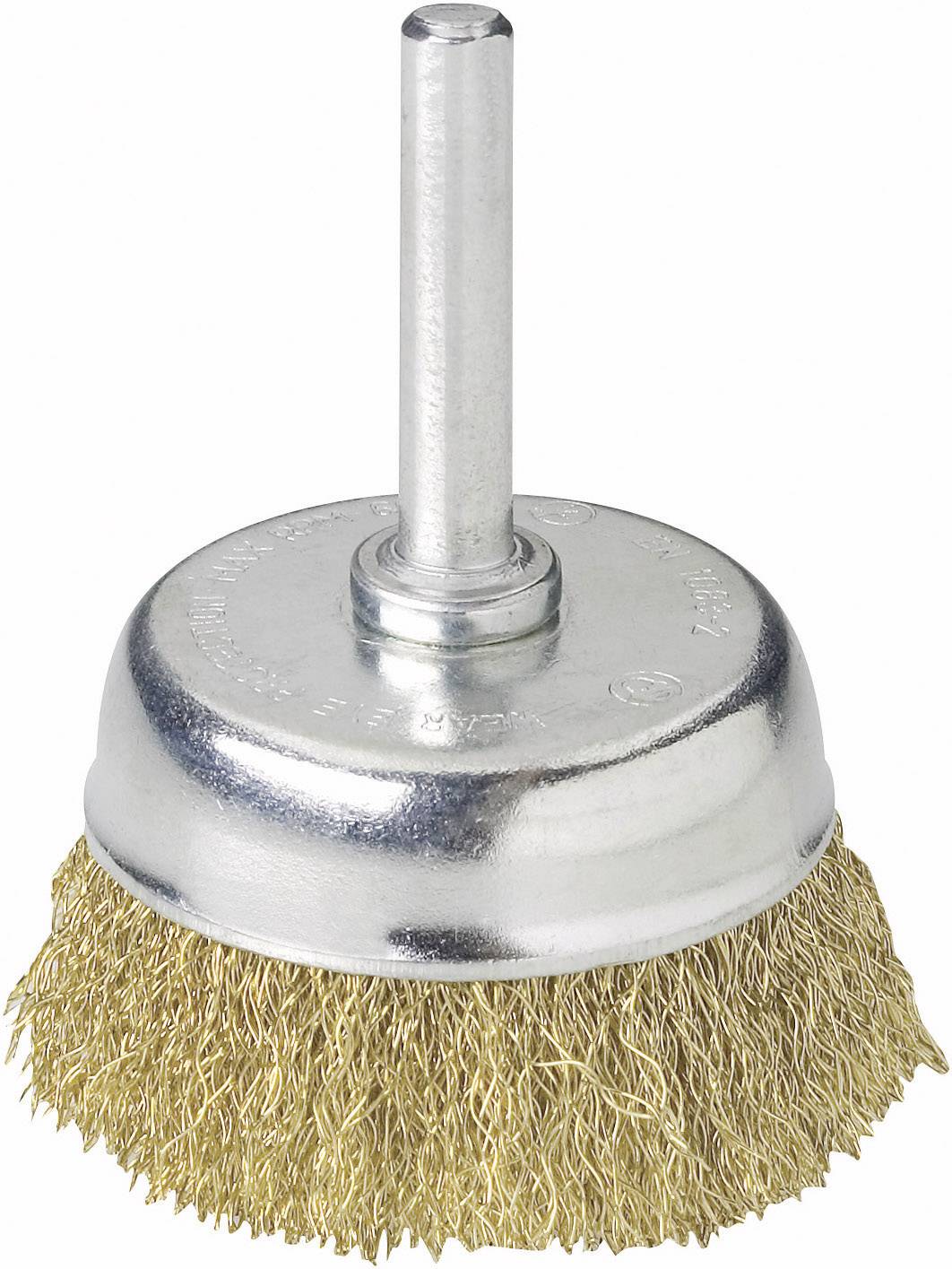 A cylindrical metal brush attachment with gold-coloured bristles and a metallic shaft, suitable for cleaning or polishing work.