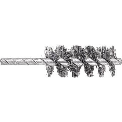 Close-up of a metal brush with twisted bristles, suitable for cleaning pipes or gun barrels.