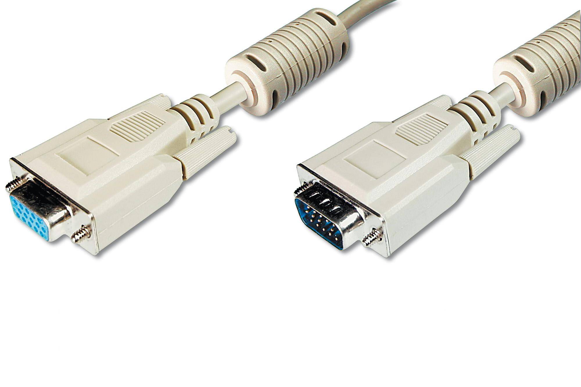 Digitus VGA Cable extension VGA 15-pin plug, VGA 15-pin socket 10.00 m Grey AK-310203-100-E screwable, incl. ferrite cor-1