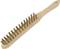 Wooden brush with metal bristles for cleaning surfaces.