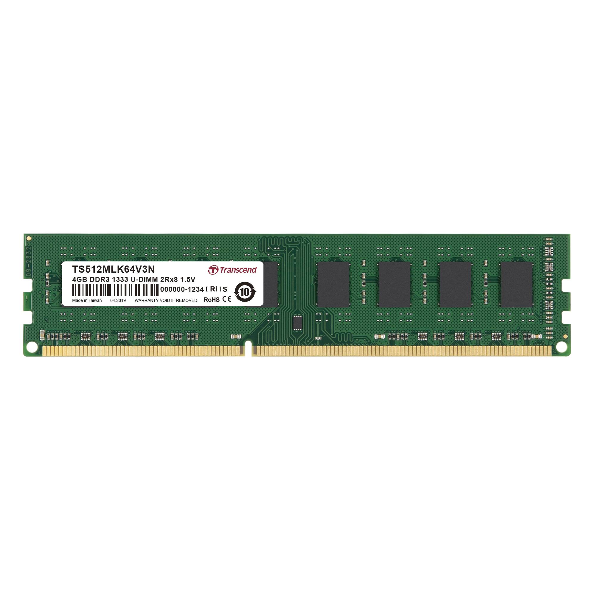Transcend TRANSCEND PC RAM card DDR3 4 GB 1 x 4 GB Non-ECC 1333 MHz 240-pin DIMM CL9 9-9-9 TS512MLK64V3N-1