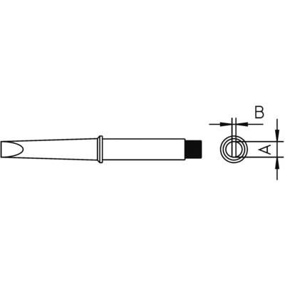 Technical drawing of a screwdriver with dimensions. Shows side and cross-section view with indication of dimensions A and B.