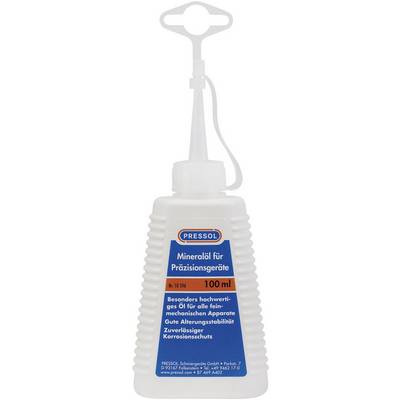 Oil bottle by PRESSOL, 100 ml, for precision instruments. Description: Particularly high-quality oil, suitable for fine mechanical apparatus, reliable corrosion protection.
