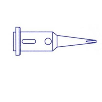 Blue diagram of a mechanical part with a cylindrical body and a conical tip, possibly a nozzle or a valve.
