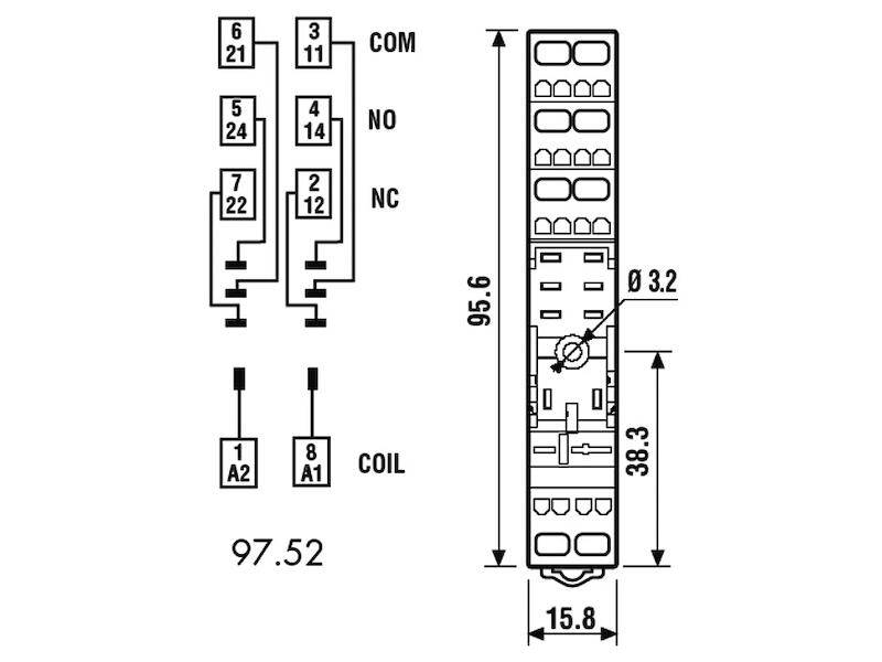 Finder 97.52.3 Relay socket Finder 46.52 (L x W x H) 95.6 x 15.8 x 32.5 mm 1 pc(s)-1