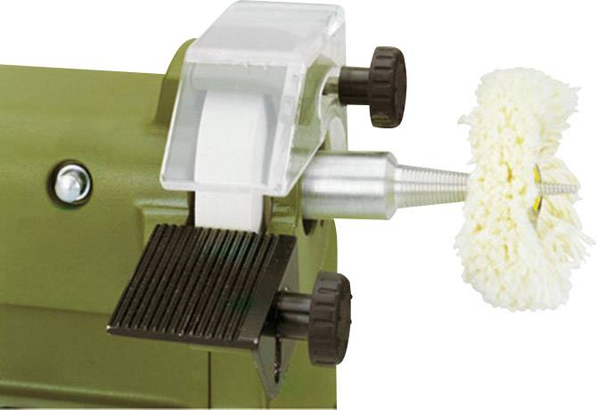 Green polishing machine with white polishing attachment, side handle, suitable for cleaning or smoothing surfaces.