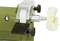 Green polishing machine with white polishing attachment, side handle, suitable for cleaning or smoothing surfaces.