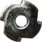 Metal disc with a central hole and four rounded corners, used for fixing and transmitting torque on axles.