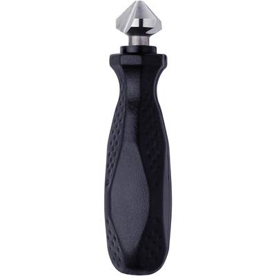 A black tool with a textured handle and a conical metal attachment. Suitable for precise manual work.