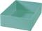 A turquoise-coloured, rectangular, empty plastic container that can be used for storage or organisation.