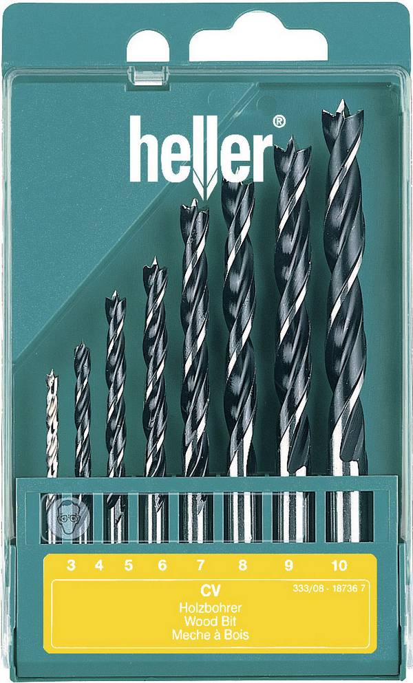 Heller 205241 Wood twist drill bit set 8-piece 3 mm, 4 mm, 5 mm, 6 mm, 7 mm, 8 mm, 9 mm, 10 mm Cylinder shank 1 Set