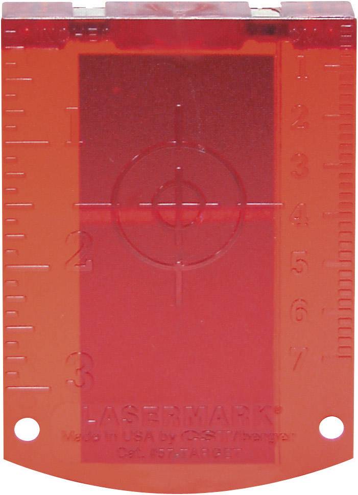 Red laser alignment aid with built-in crosshair and printed scale.