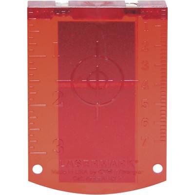 Red laser alignment aid with built-in crosshair and printed scale.