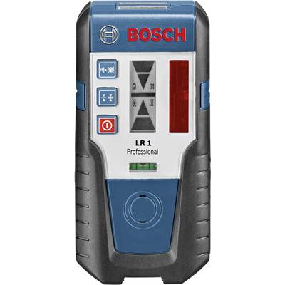 Bosch LR 1 Professional Receiver, front view. Shows control buttons, display and brand. Device for detecting laser beams.