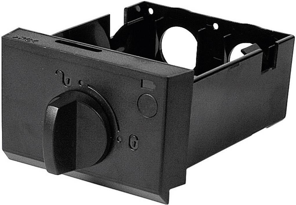 Black rotary switch in a rectangular housing mount, suitable for electronic controls or device adjustments.