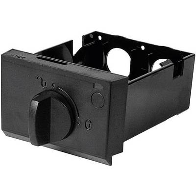 Black rotary switch in a rectangular housing mount, suitable for electronic controls or device adjustments.