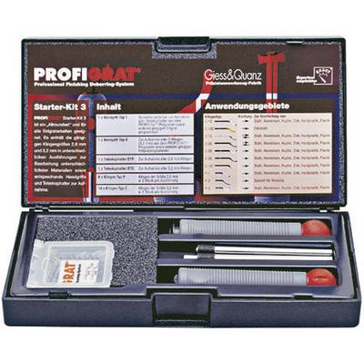 In the image is a Professional Burr Starter Kit 3. It contains tools in an open black case with organised compartments.