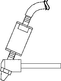 A simple line drawing shows a technical device with a curved pipe and two connecting pieces.