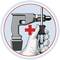 A hand is holding a screwdriver next to an electric drill. A red cross symbolises repair or tool maintenance.