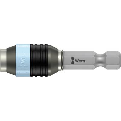 Bit holder with blue-black handle by Wera. Grey shaft with logo. Tool for holding screwdriver bits.