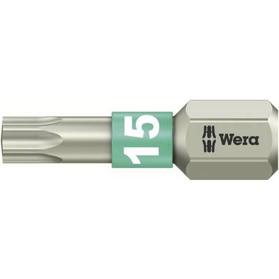 A bit sleeve by Wera with green marking and the number '15'. The bit has a Torx tip for screw connections.