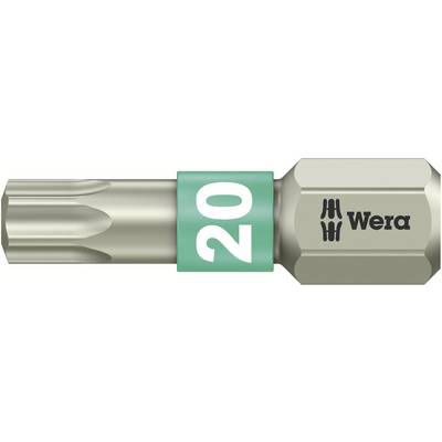 In the image, a Wera Torx bit socket size 20 is shown, featuring a green and white ring for size identification.