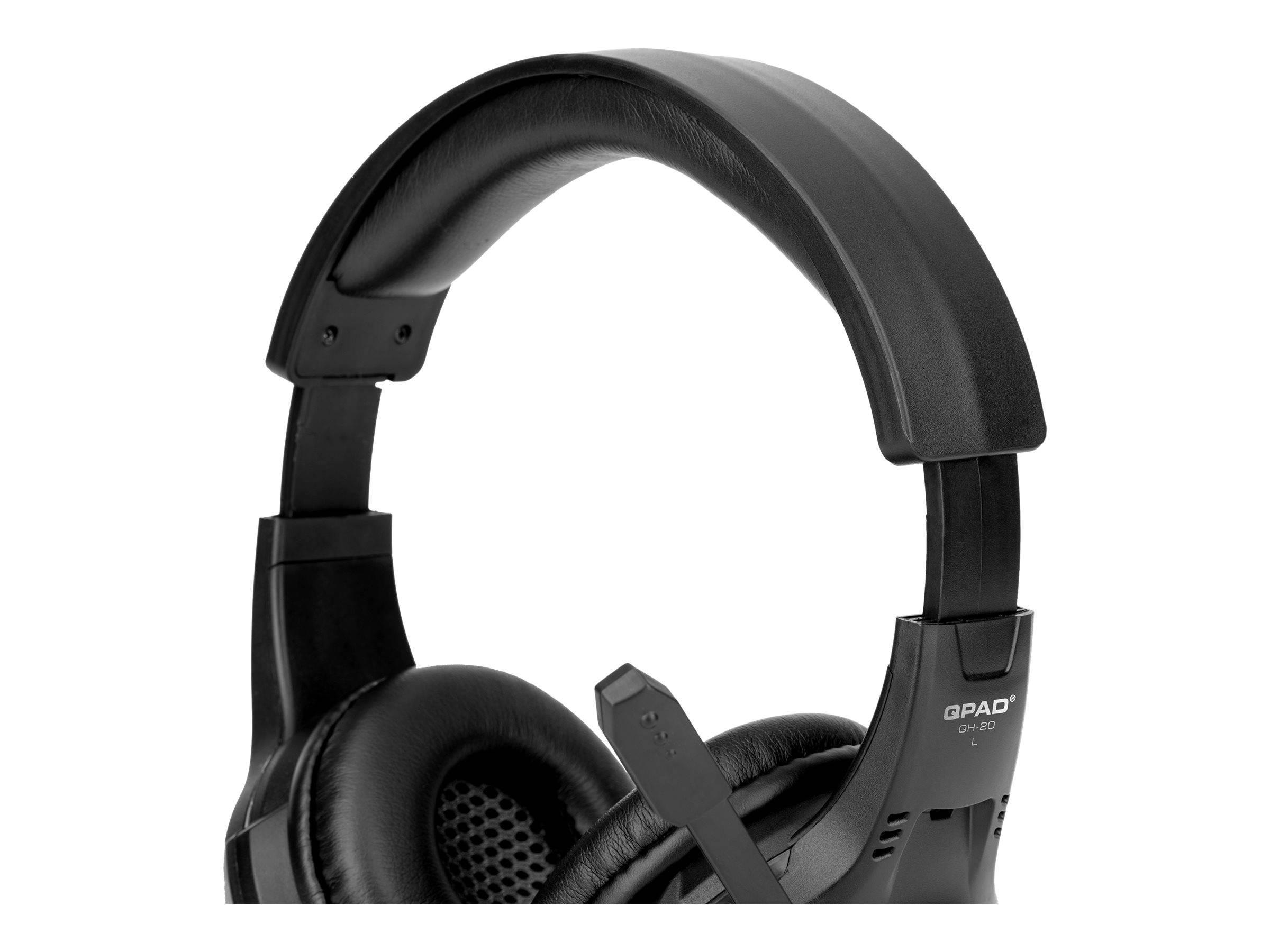 QPAD QH20 Gaming Overear headset Corded (1075100) Stereo Black, RGB