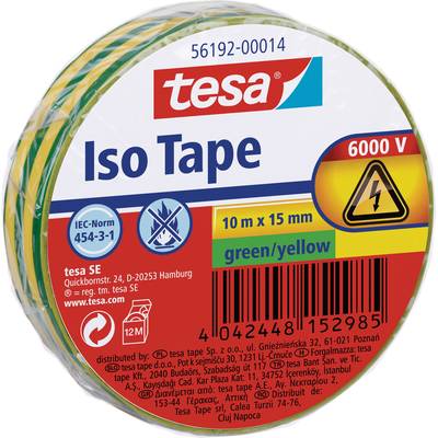 tesa Tesa 56192-00014-22 Electrical tape  Green, Yellow (L x W) 10 m x 15 mm 1 pc(s)