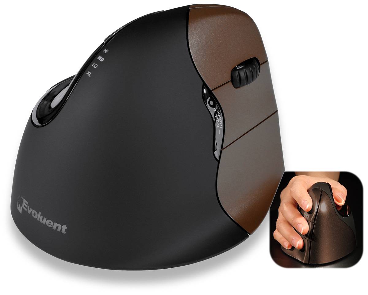 Evoluent VerticalMouse4 VM4SW Small Ergonomic mouse Radio Optical Brown 6 Buttons 2800 dpi Ergonomic-1