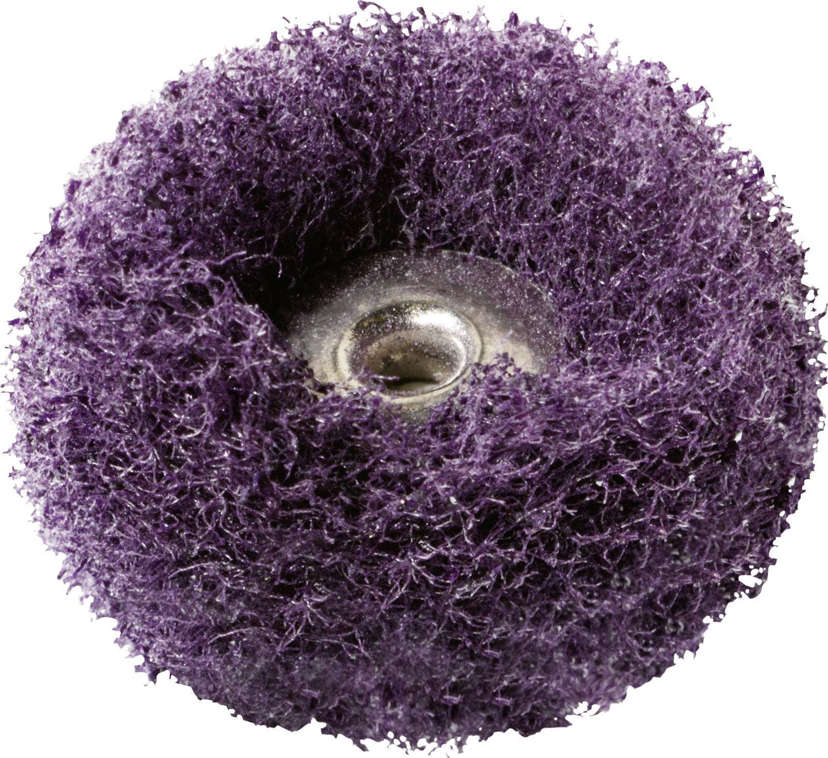 A purple polishing pad with a metal core, shaped in a circle, primarily used for polishing or grinding work.