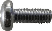 A silver-coloured screw head with thread, lying in a horizontal orientation.