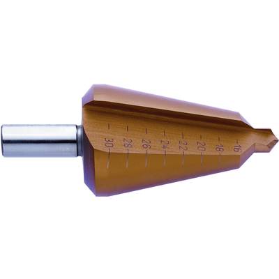 A tapered metal drill bit with size markings, suitable for drilling holes of various diameters.