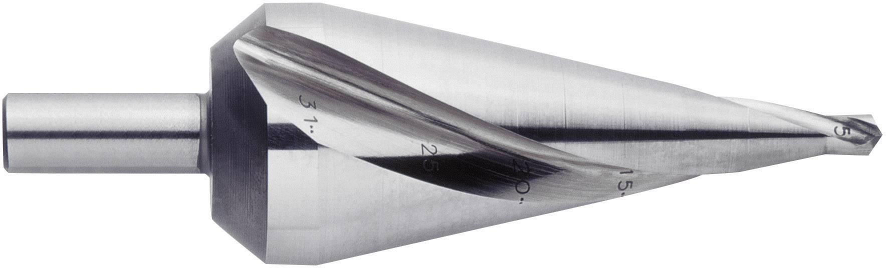 A conical drill bit made of metal, used for drilling and countersinking holes of varying sizes in materials such as wood or metal.