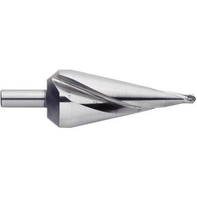 A conical drill bit made of metal, used for drilling and countersinking holes of varying sizes in materials such as wood or metal.