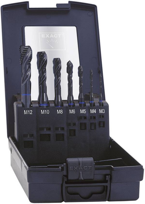 Exact 43654  CNC tap 7-piece  metric M3, M4, M5, M6, M8, M10, M12  Right hand cutting DIN 371 HSS-E Shape C 1 Set