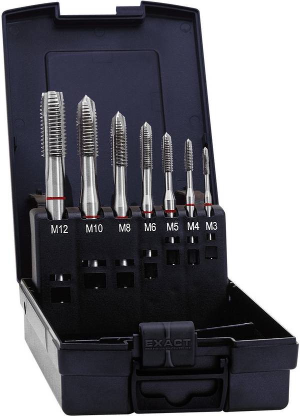 Exact 42345  CNC tap set 7-piece  metric M1, M4, M5, M6, M8, M10, M12  Right hand cutting DIN 371 HSS-E Shape B 1 Set