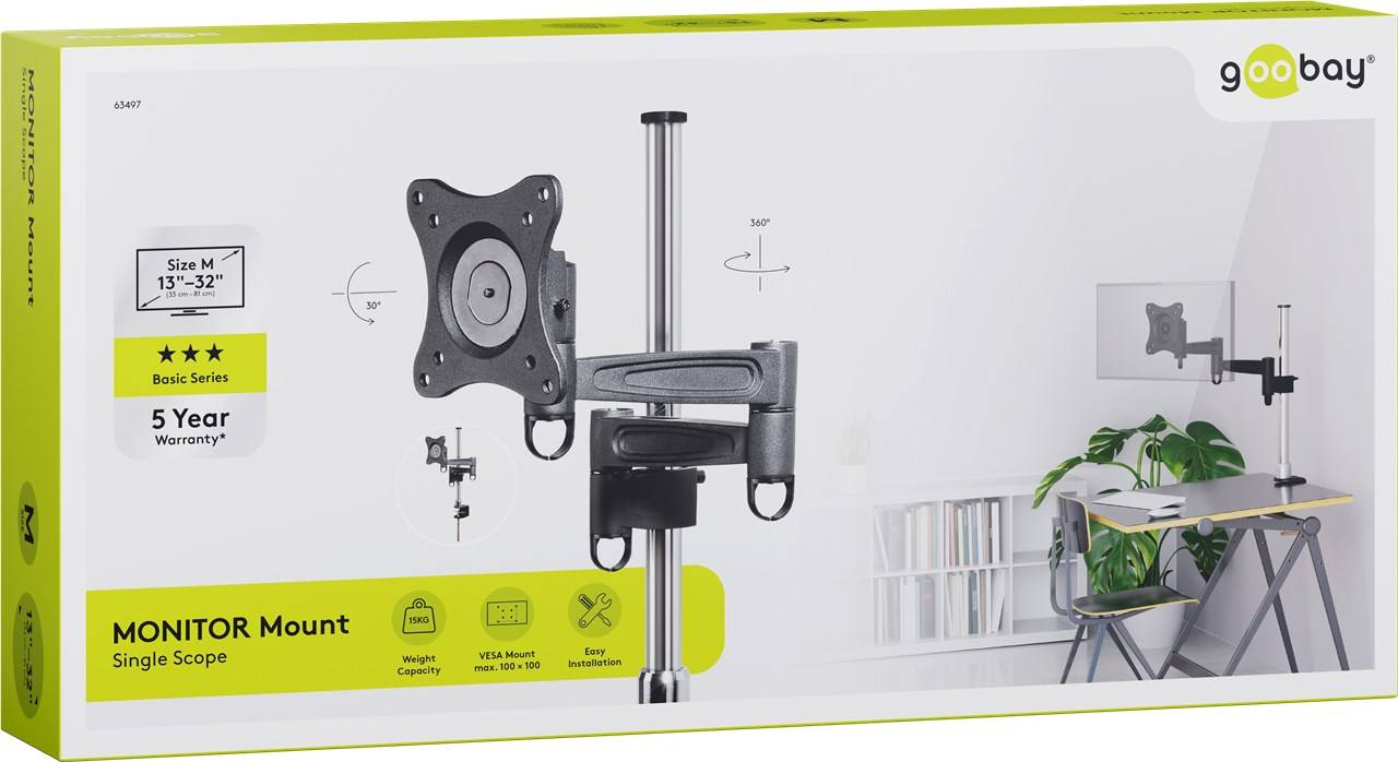 Goobay Monitor desk mount Goobay 63497 Monitor Arm Tischhalterung VESA Monitorhalter Monitorarm Halterung 1 Display(s) 3-4