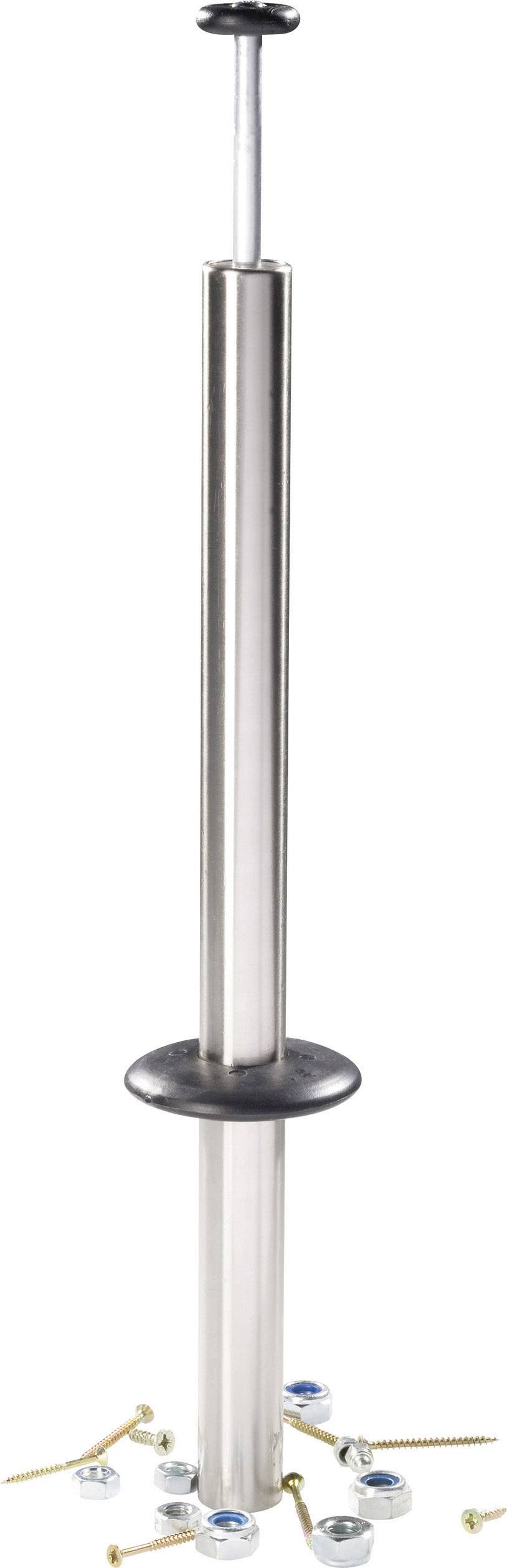 A long, silver object with a handle and support base. Screws are distributed along the bottom. Possibly a tool or device.