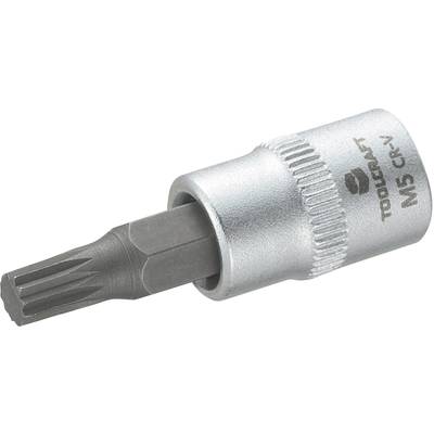 A screwdriver with a star-shaped tip and metal shaft. Engraved with 'TOOLCRAFT M5 CR-V'. Suitable for specific screws.
