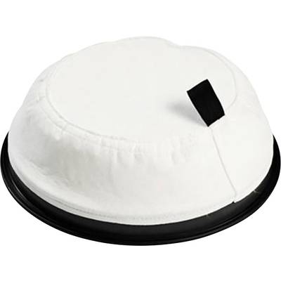 A white, round envelope with a black border and black drawstring on the side, possibly a cover or pouch.