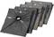 Six black vacuum cleaner bags with a centric opening, arranged in a slightly offset stacking.