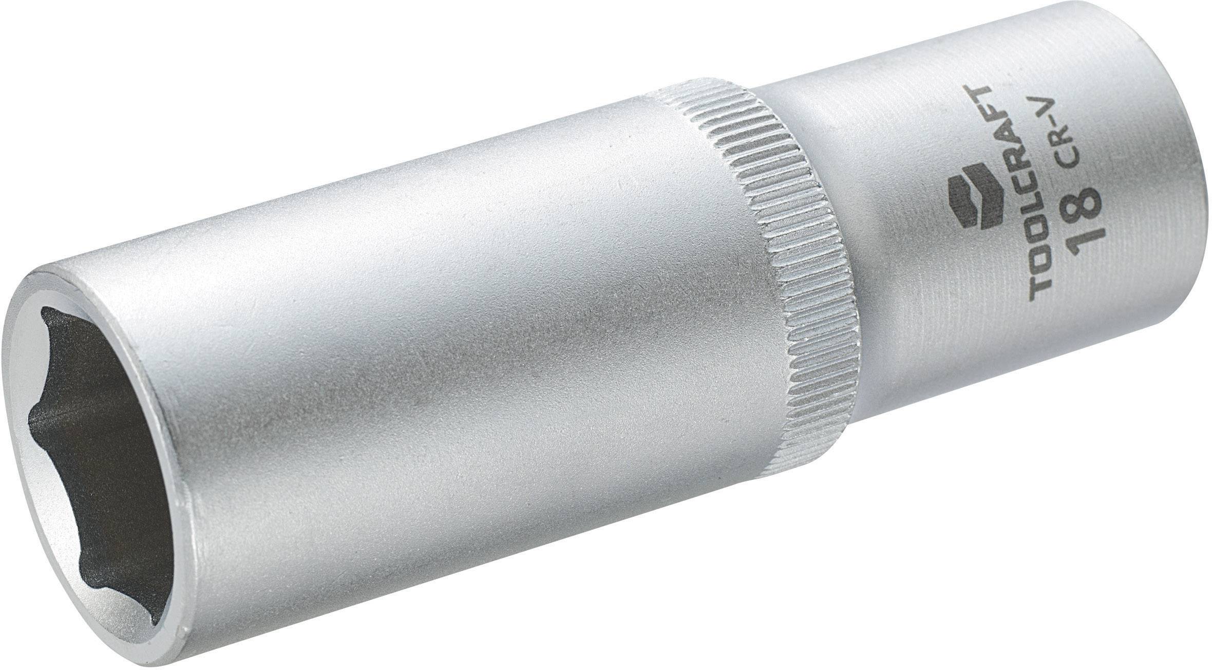 '18 mm Socket from TOOLCRAFT, made of chrome vanadium steel, cylindrical shape with knurled grip area.'