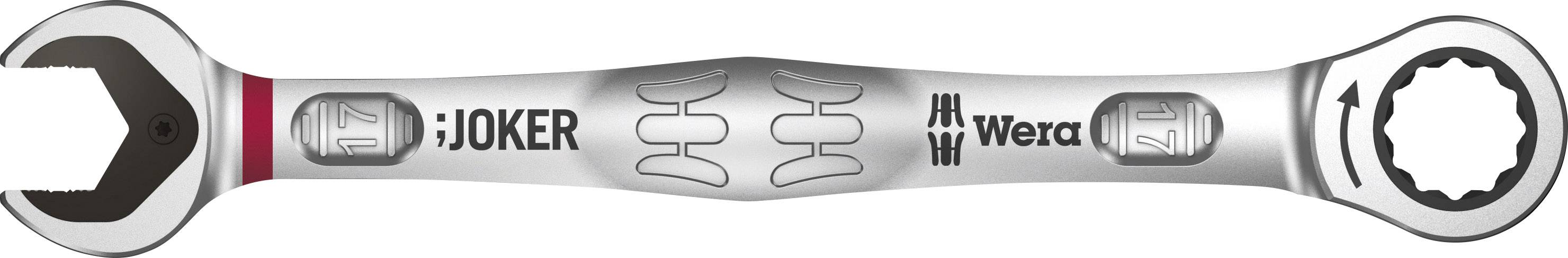 Double-ended spanner with outstanding design and brand logo. Left-hand open end, right-hand ring end with arrow indicating direction.