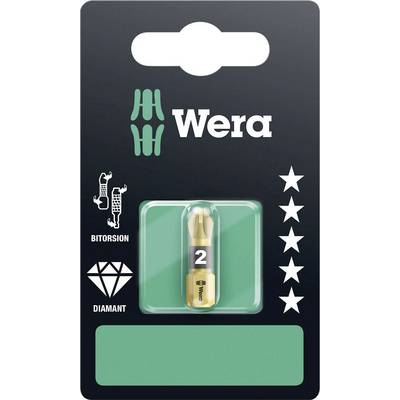 Wera diamond-patterned screwdriver bits, size 2, packaged in a black packaging with the Wera logo and five stars.