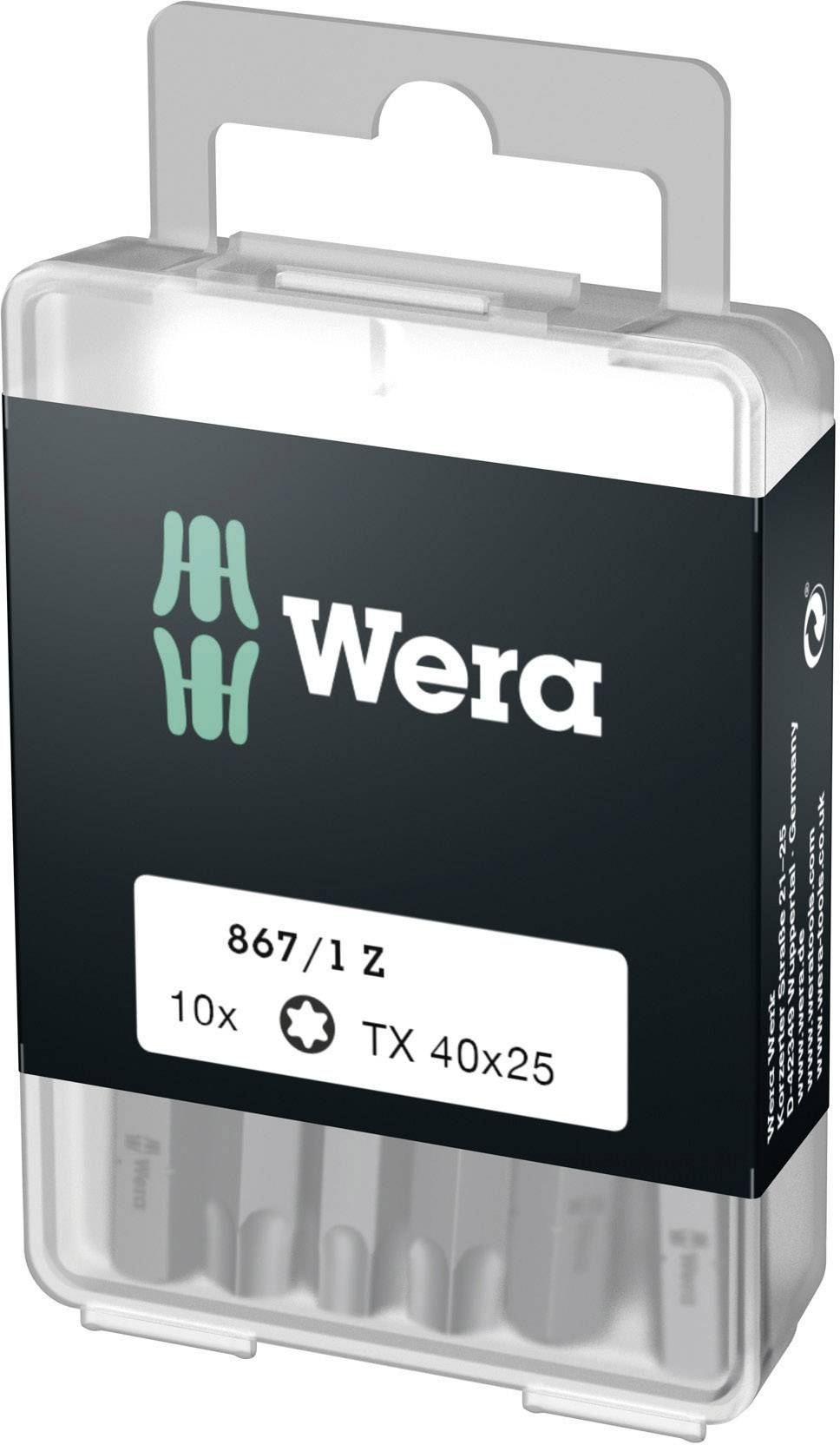 Packaging with Wera Bit Set, 867/1 Z, 10 pieces, Size TX 40x25 for screw work.