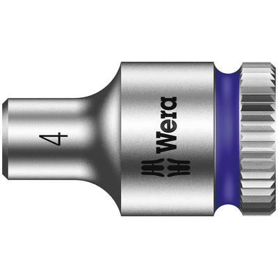 Wera hex socket tool, 4 mm size, made of metal with a blue rubber ring for non-slip handling.